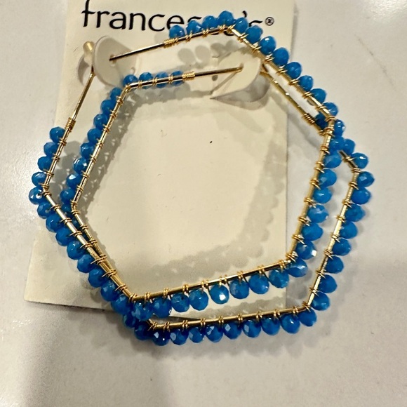 Francesca's Collections Blue and Gold Beaded Hoop Earrings - NWT - Picture 1 of 6